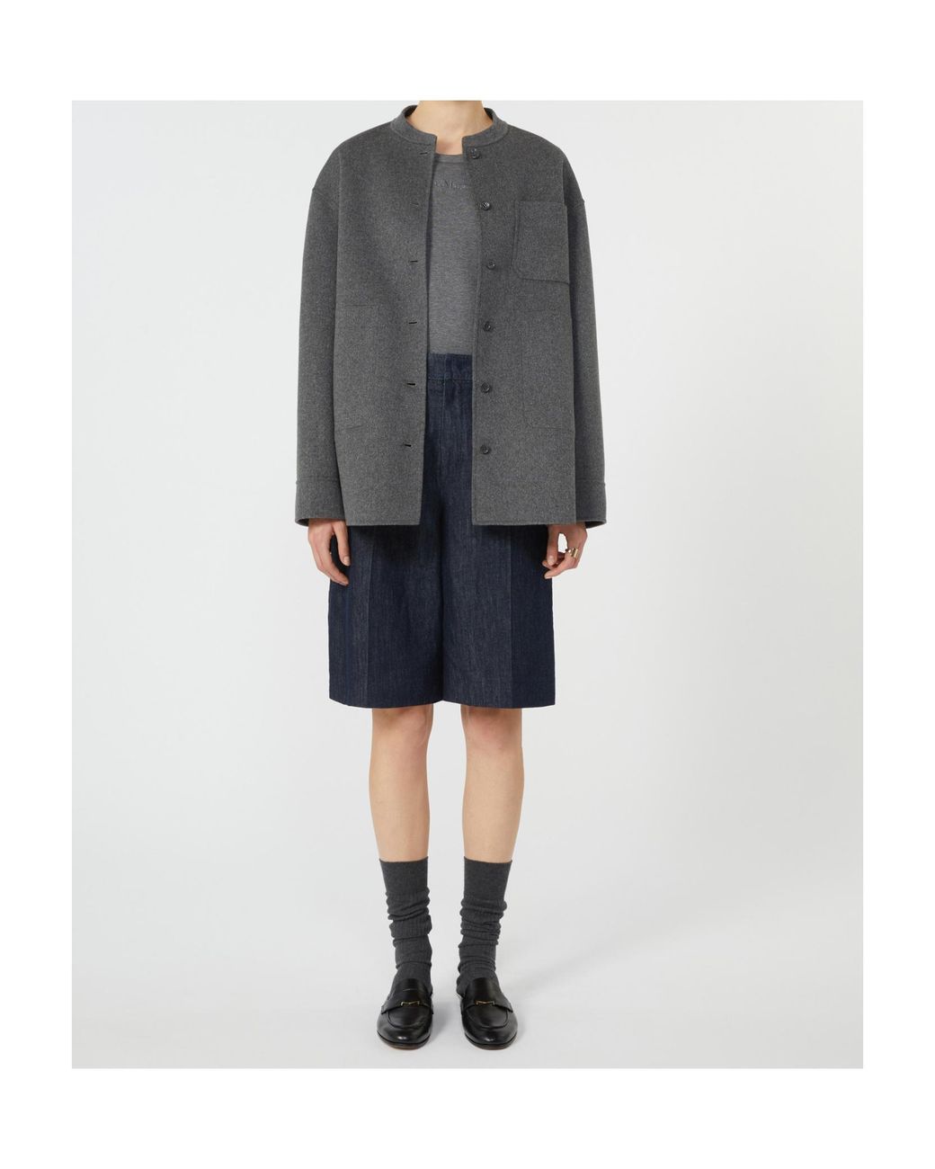 Max Mara Gray 'S Crewneck Button-Up Coat