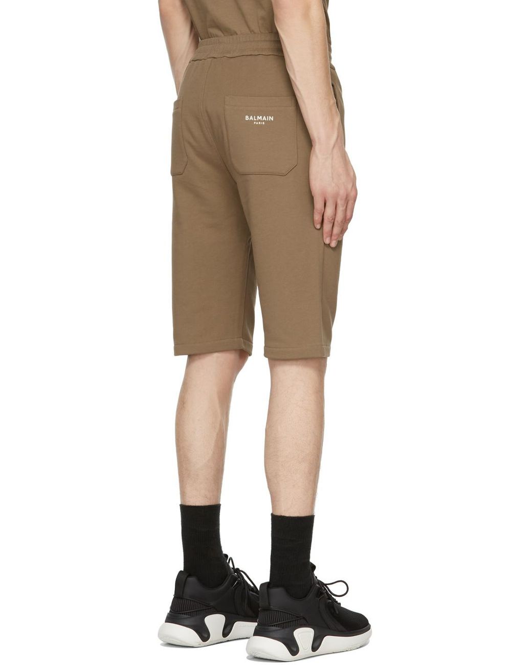 Balmain Brown Cotton Shorts With Flocked Paris Logo for men