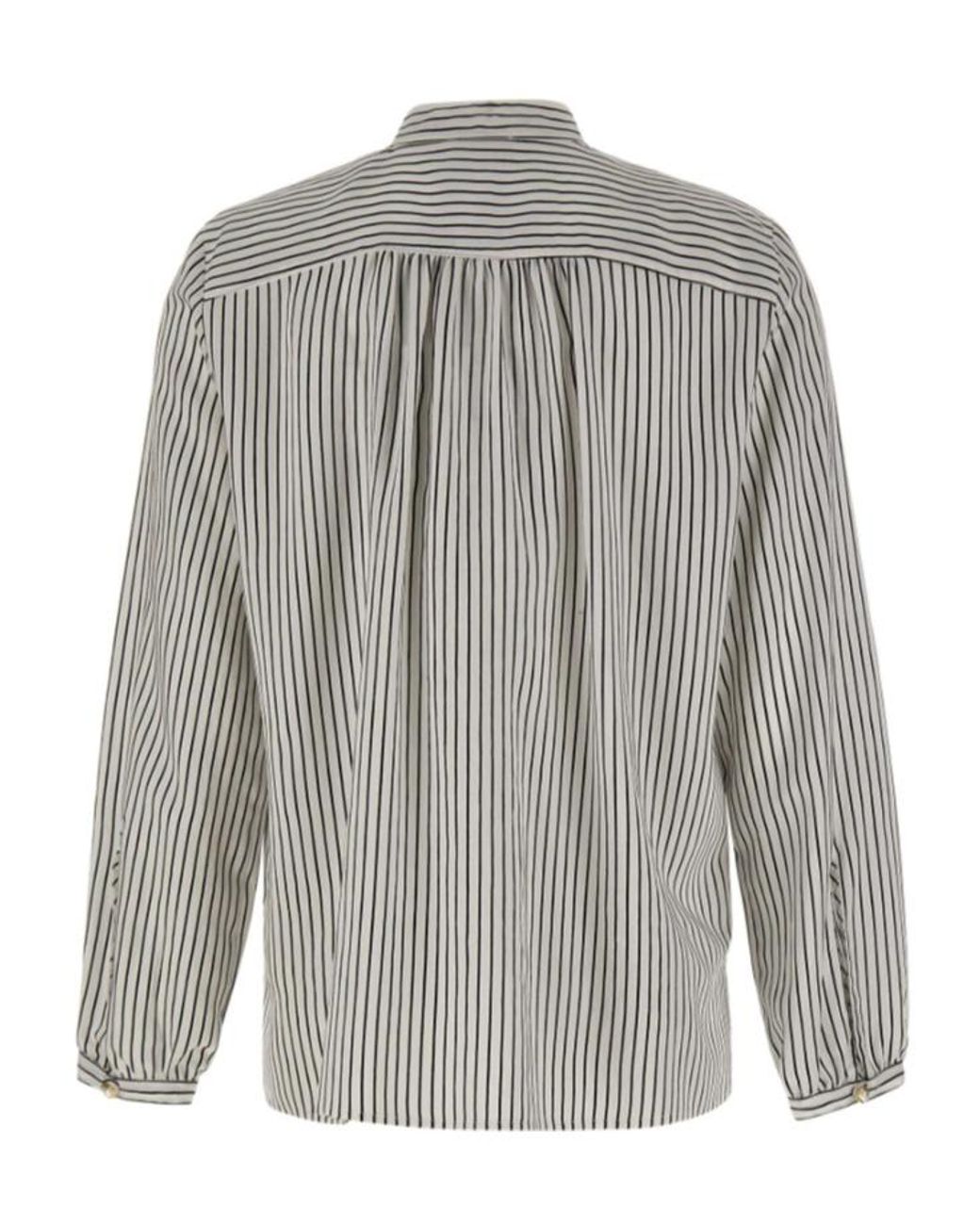 Marella Gray Ruffled Striped Henley Blouse