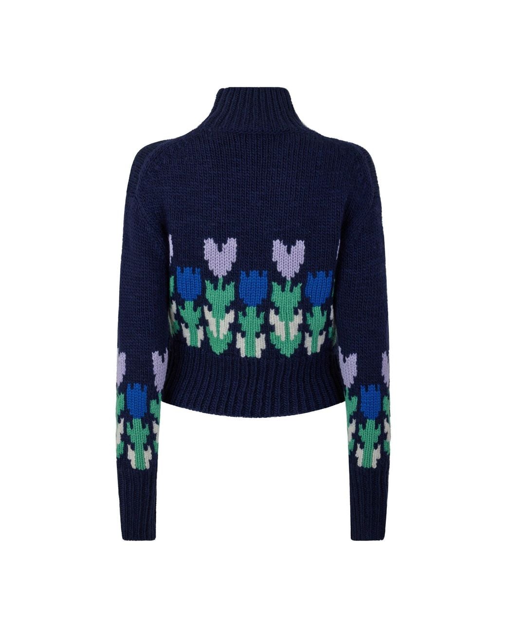 Chloé Blue Turtleneck Cropped Knit Sweater