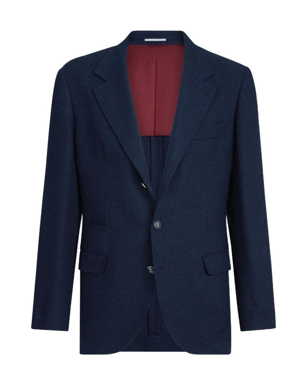 Brunello Cucinelli Blue Silk, Linen And Wool Hopsack Deconstructed Blazer With Metal Buttons for men
