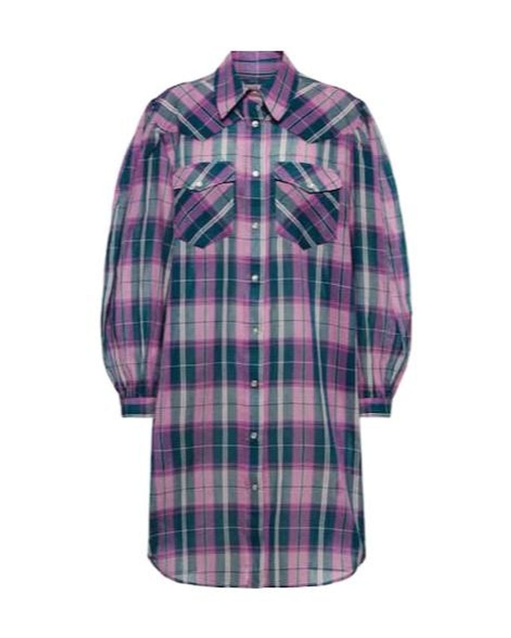 Isabel Marant Blue Britany Checked Cotton Shirt Dress