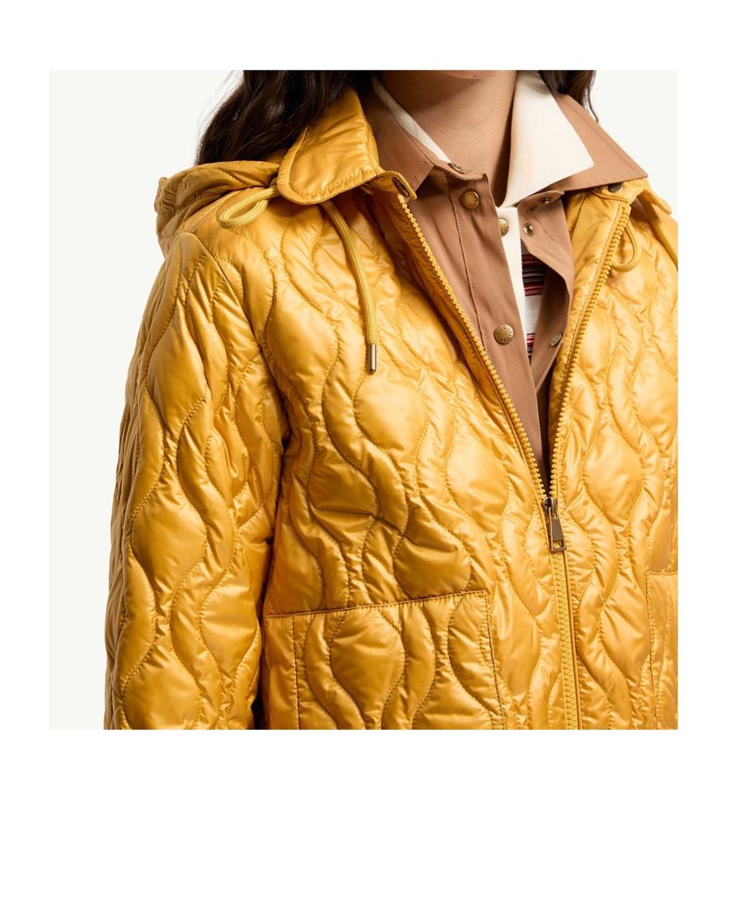 Moncler Yellow Balette Geometric Quilted Mid-Length Down Jacket