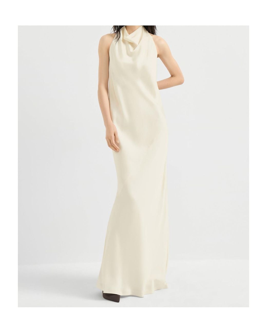 Brunello Cucinelli White Silk Satin Halterneck Dress