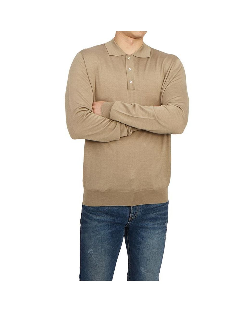 Lardini Natural Long-Sleeve Knitted Polo Shirt for men