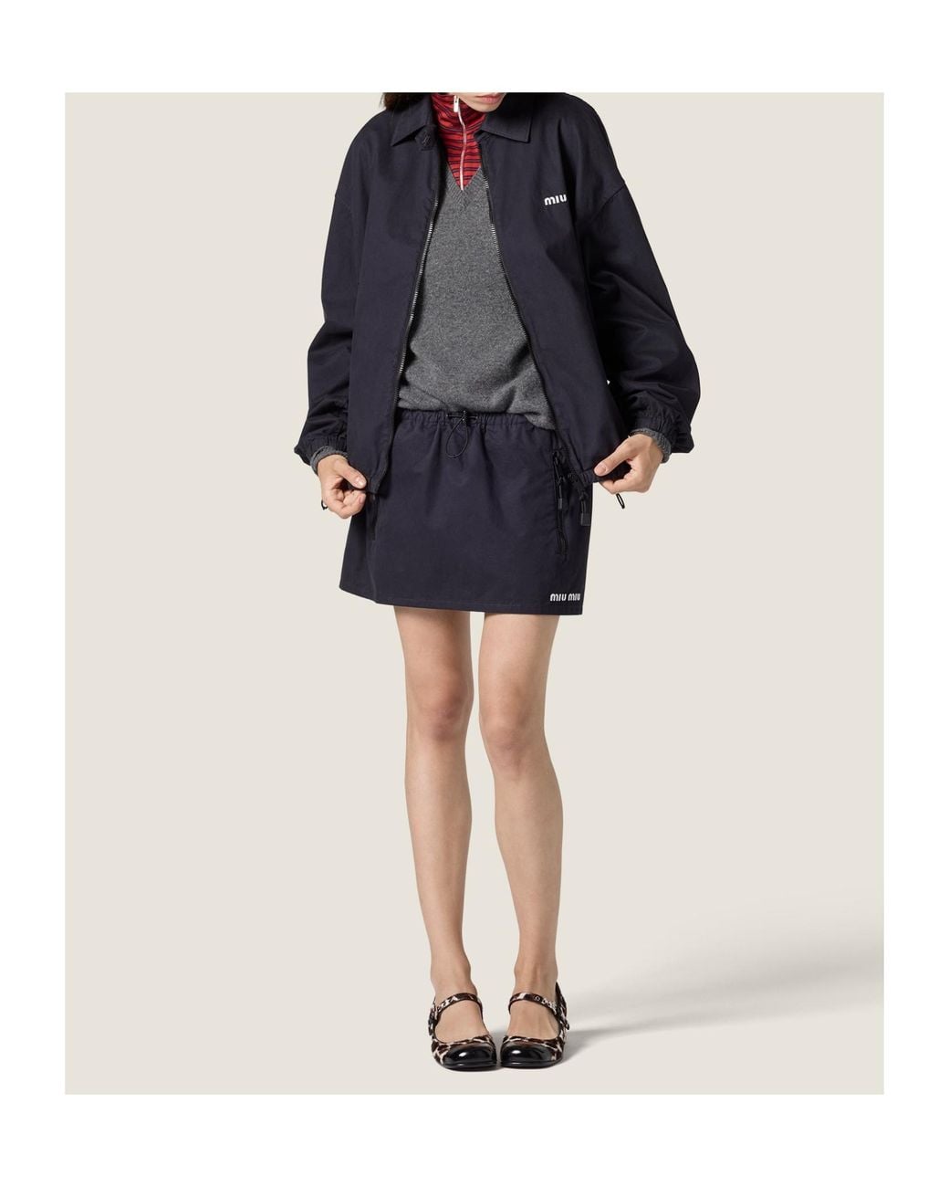 Miu Miu Gray Cashmere And Jersey Sweater