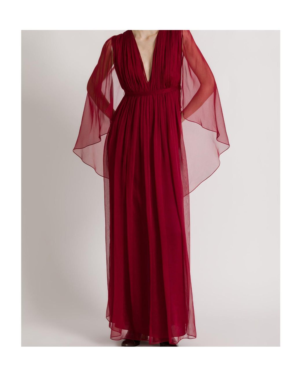 Alberta Ferretti Red Pleated Cape Maxi Dress
