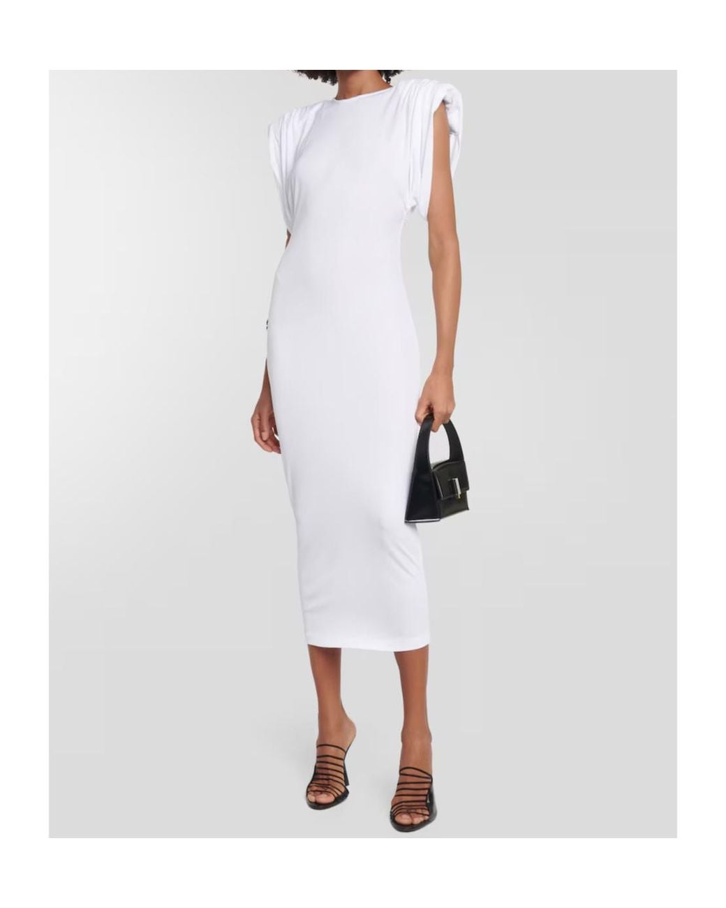 Wardrobe NYC White Ruched Jersey Midi Dress