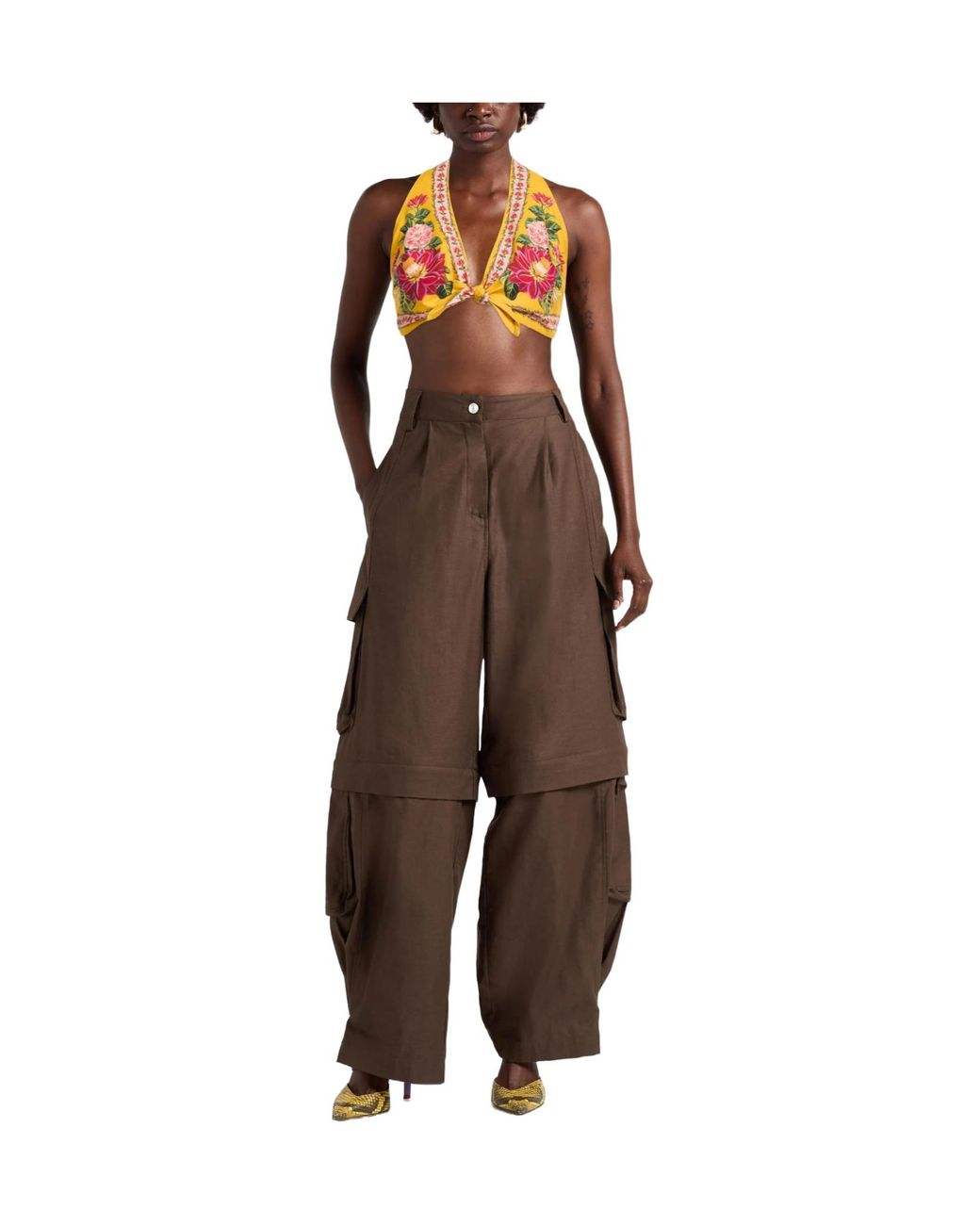 Farm Rio Orange Floral Sleeveless Camisole Crop Top