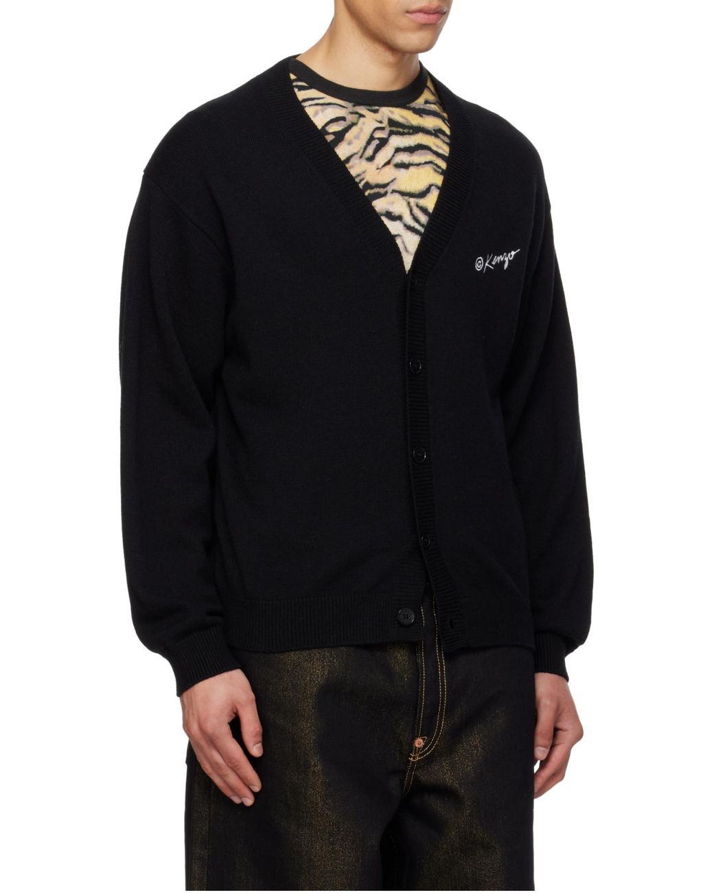KENZO Black Wild Tiger Knitted Cardigan for men