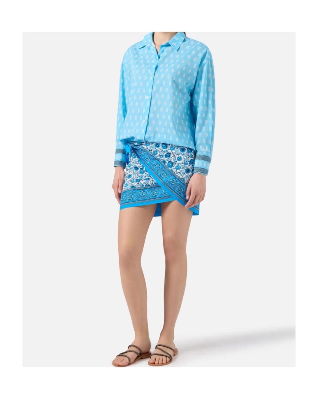 Mc2 Saint Barth Blue Angi Floral Wrap Mini Skirt