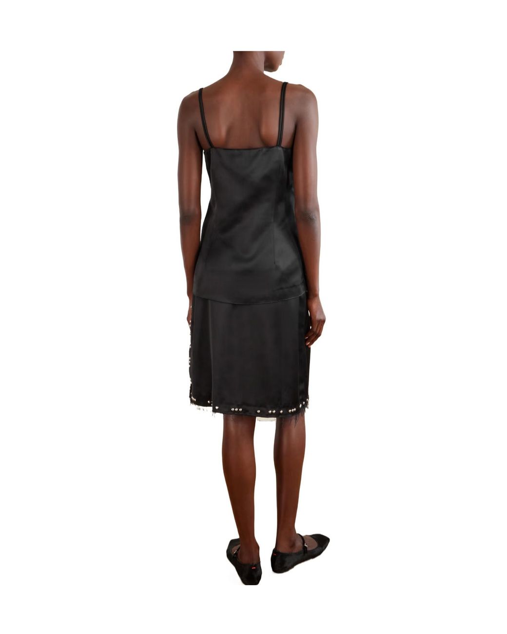 Wales Bonner Black Iris Studded Frayed Satin Camisole