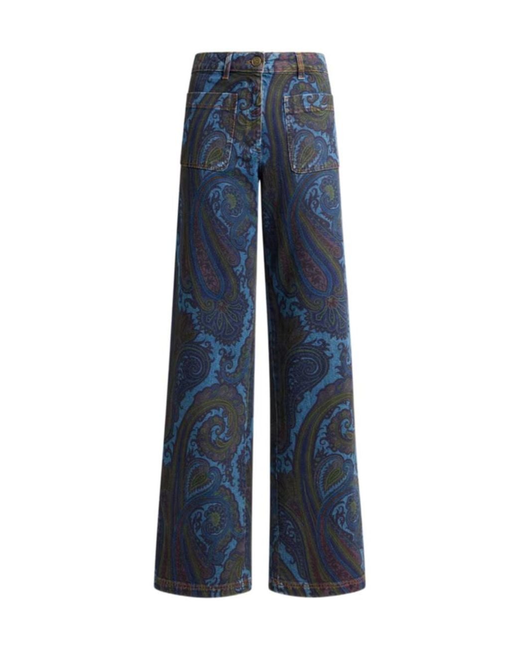 Etro Blue Paisley Wide-Leg Jeans