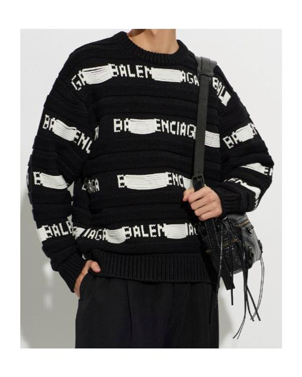 Balenciaga Black Logo Intarsia-Knit Sweater for men