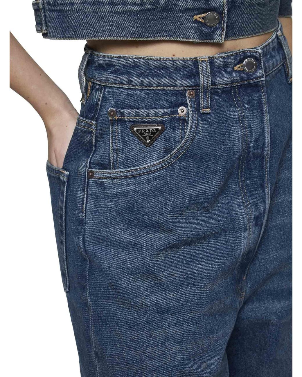Prada Blue Logo Plaque Balloon Jeans
