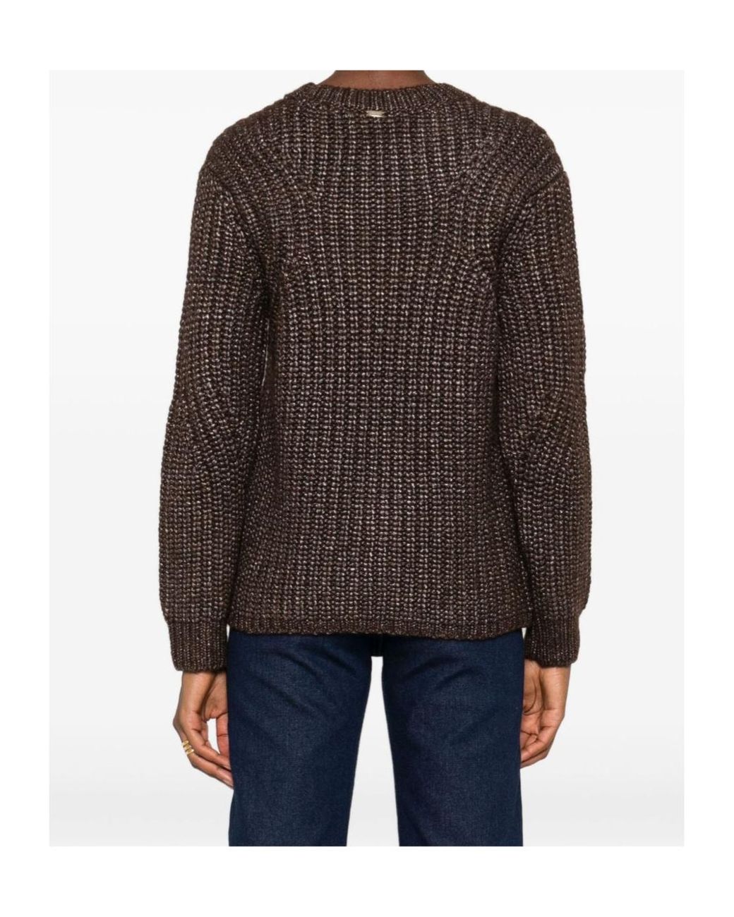 Herno Brown Metallic Ribbed Knit Sweater