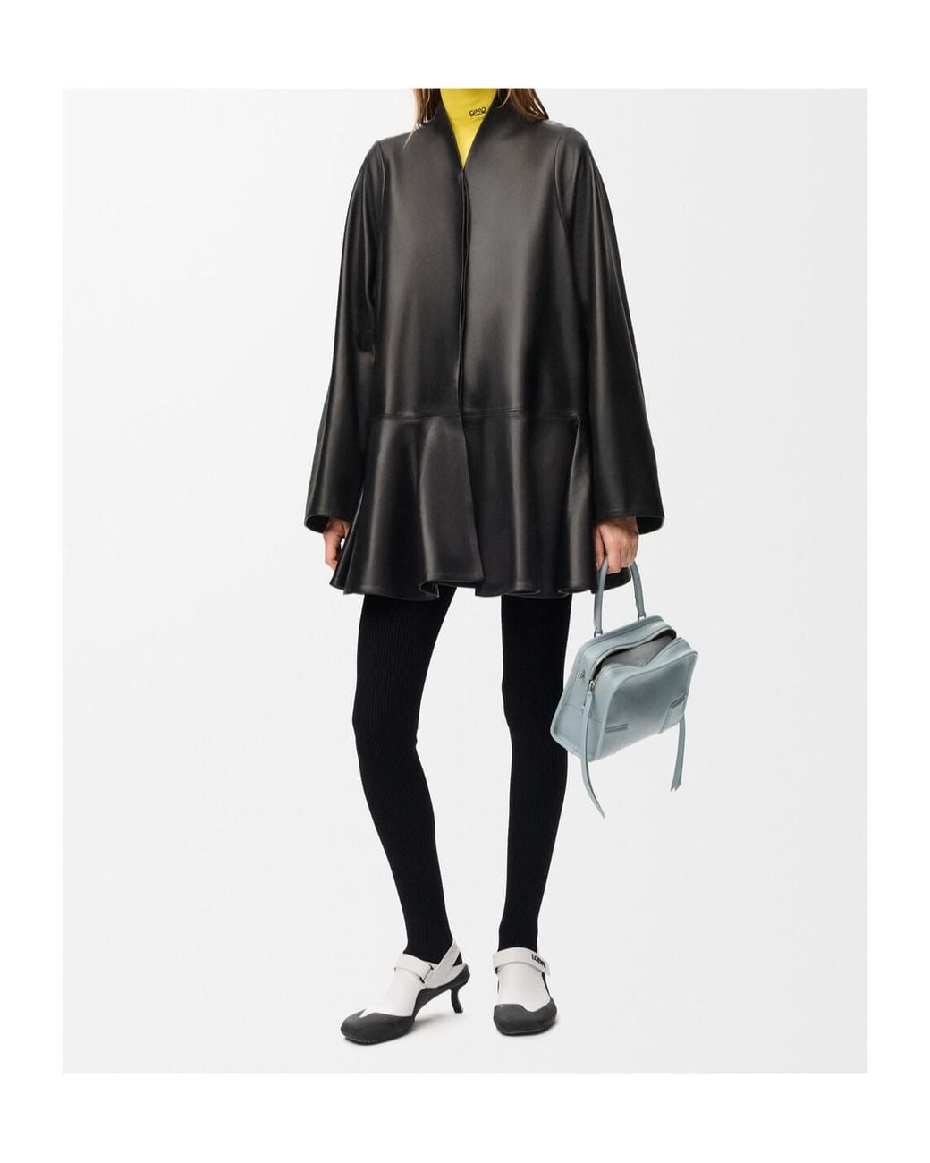 Loewe Black Peplum Leather Coat