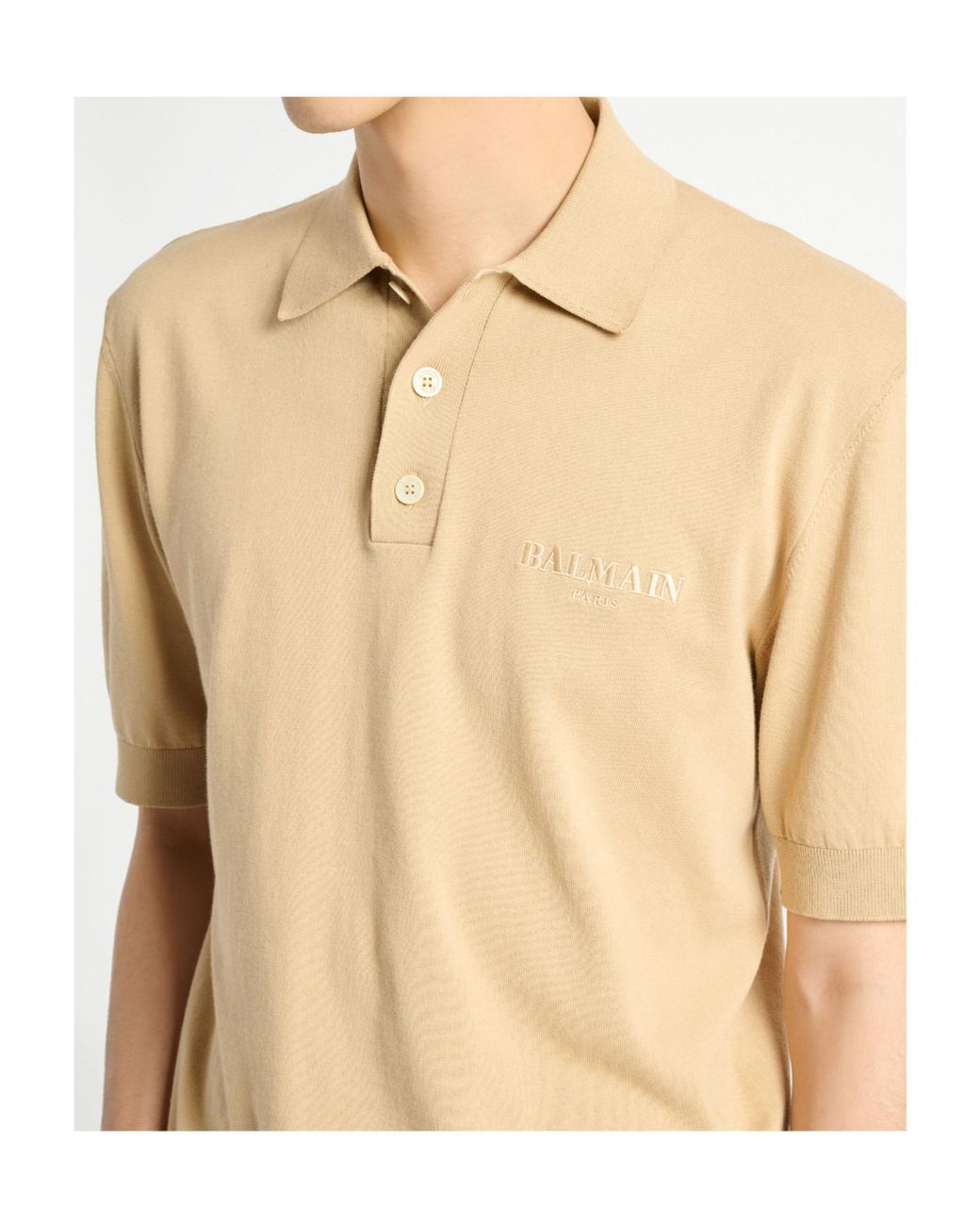 Balmain Natural Embroidered Vintage Logo Polo Shirt for men
