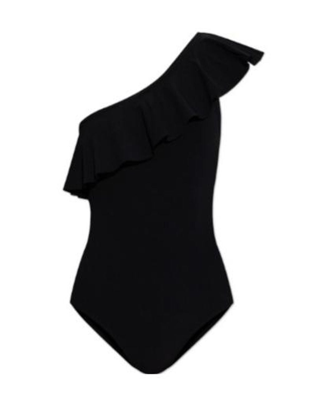 Isabel Marant Black Sicilya Ruffled One-Shoulder Swimsuit