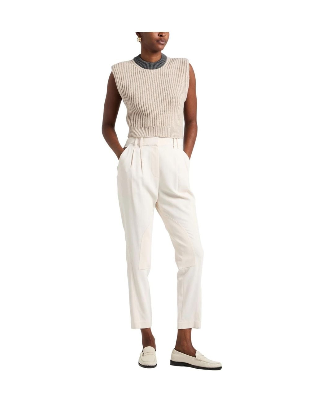 Brunello Cucinelli White Solidcolor Cashmere Shortsleeve Knit Top
