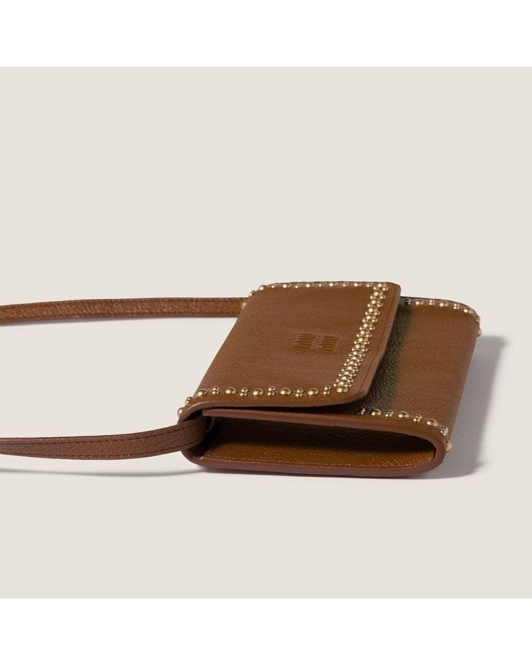 Miu Miu Brown Leather Wallet With Shoulder Strap
