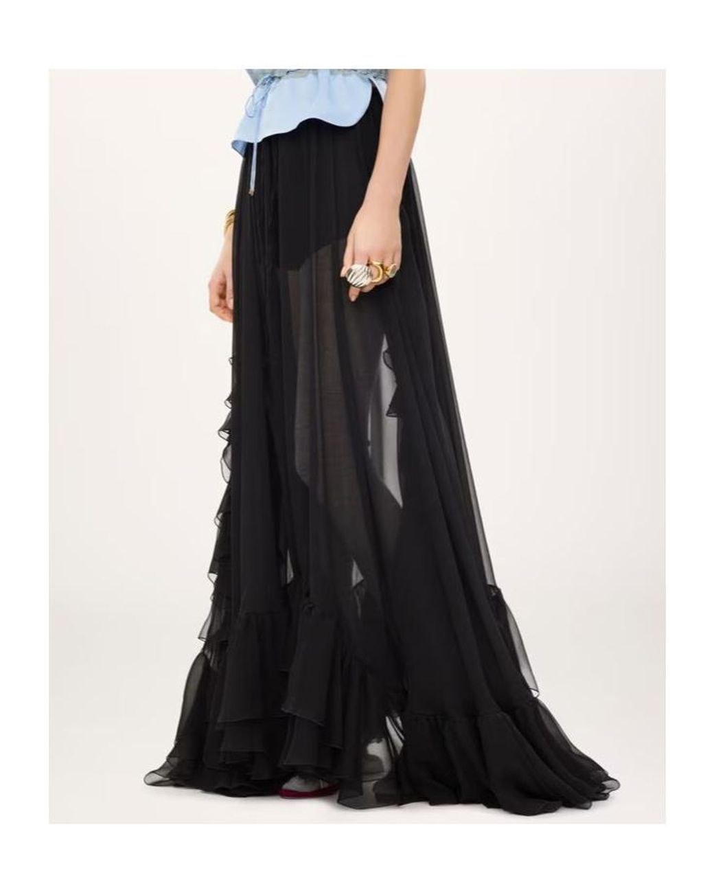 Chloé Black Chloé Sheer Ruffled Maxi Skirt