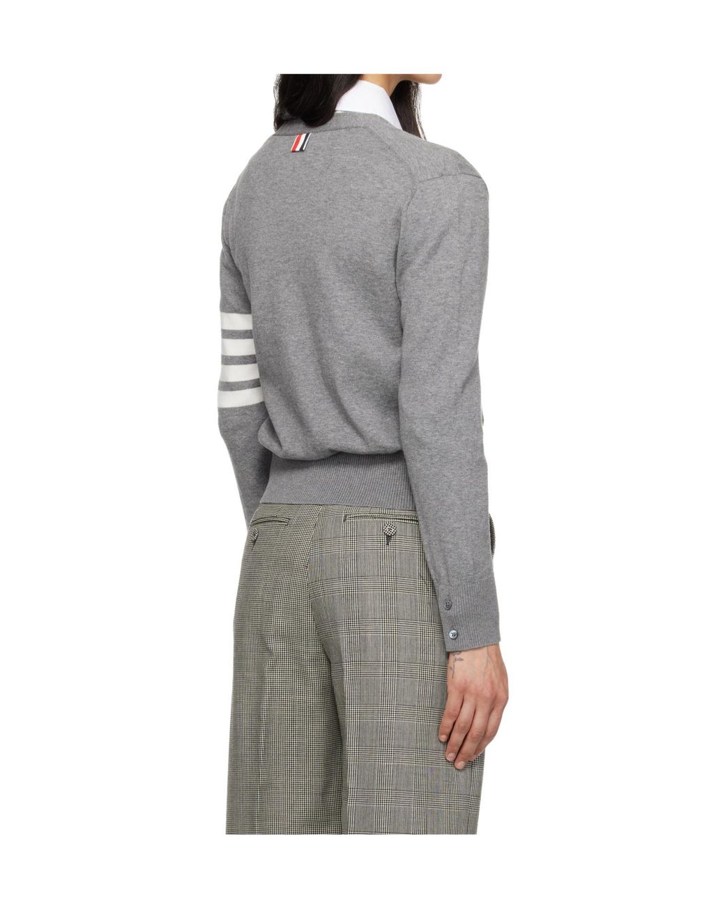 Thom Browne Gray 4-Bar V-Neck Knit Cardigan