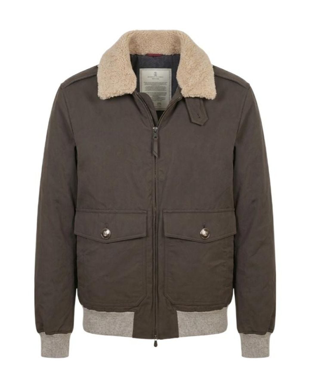 Brunello Cucinelli Gray Detachable Shearling Collar Bomber Jacket for men