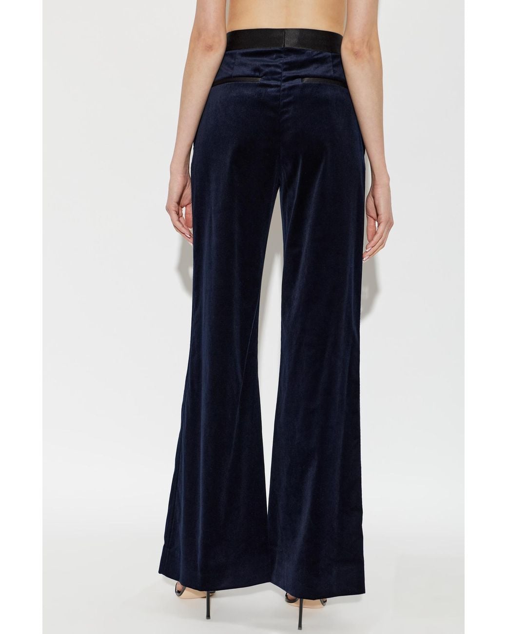 Victoria Beckham Blue High-Rise Velvet Pants