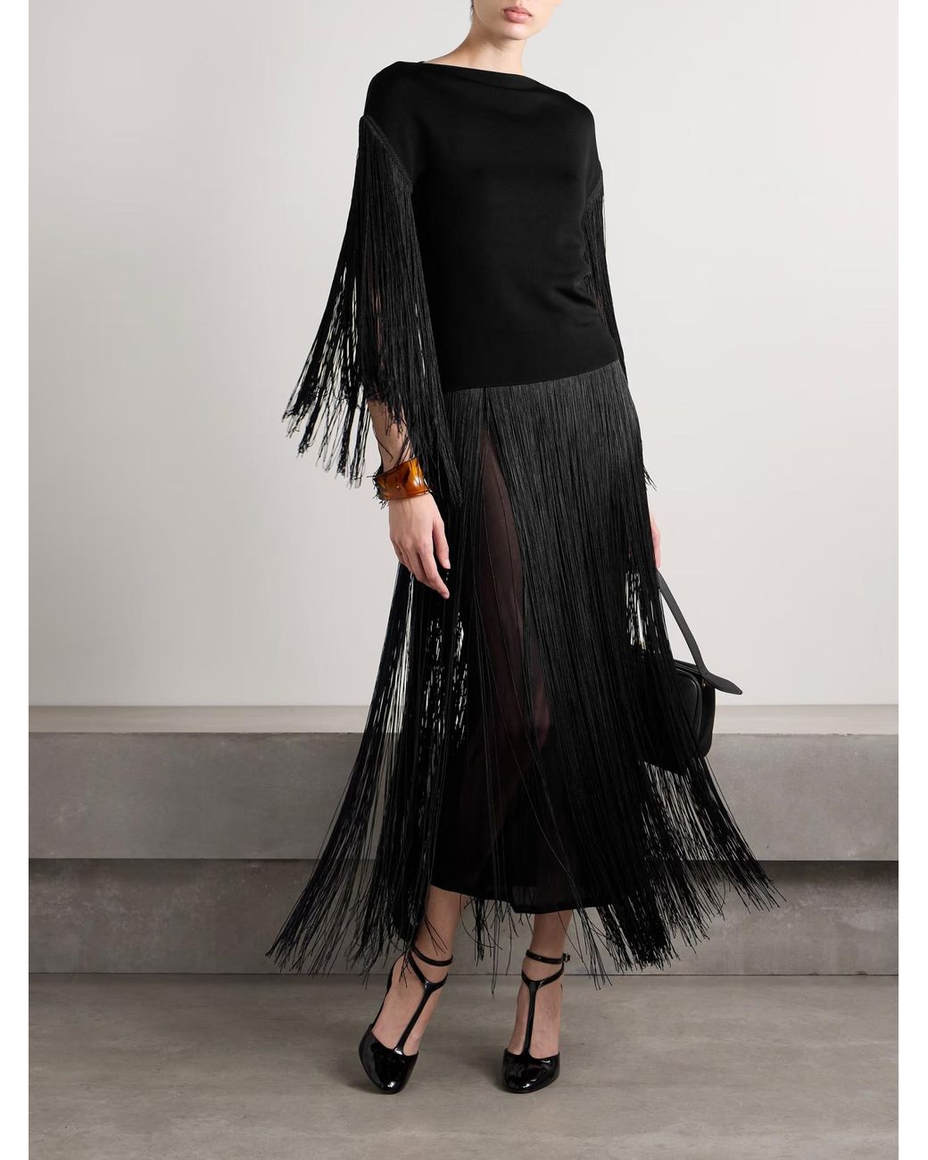 Altuzarra Black May Fringed Stretch-Knit Top