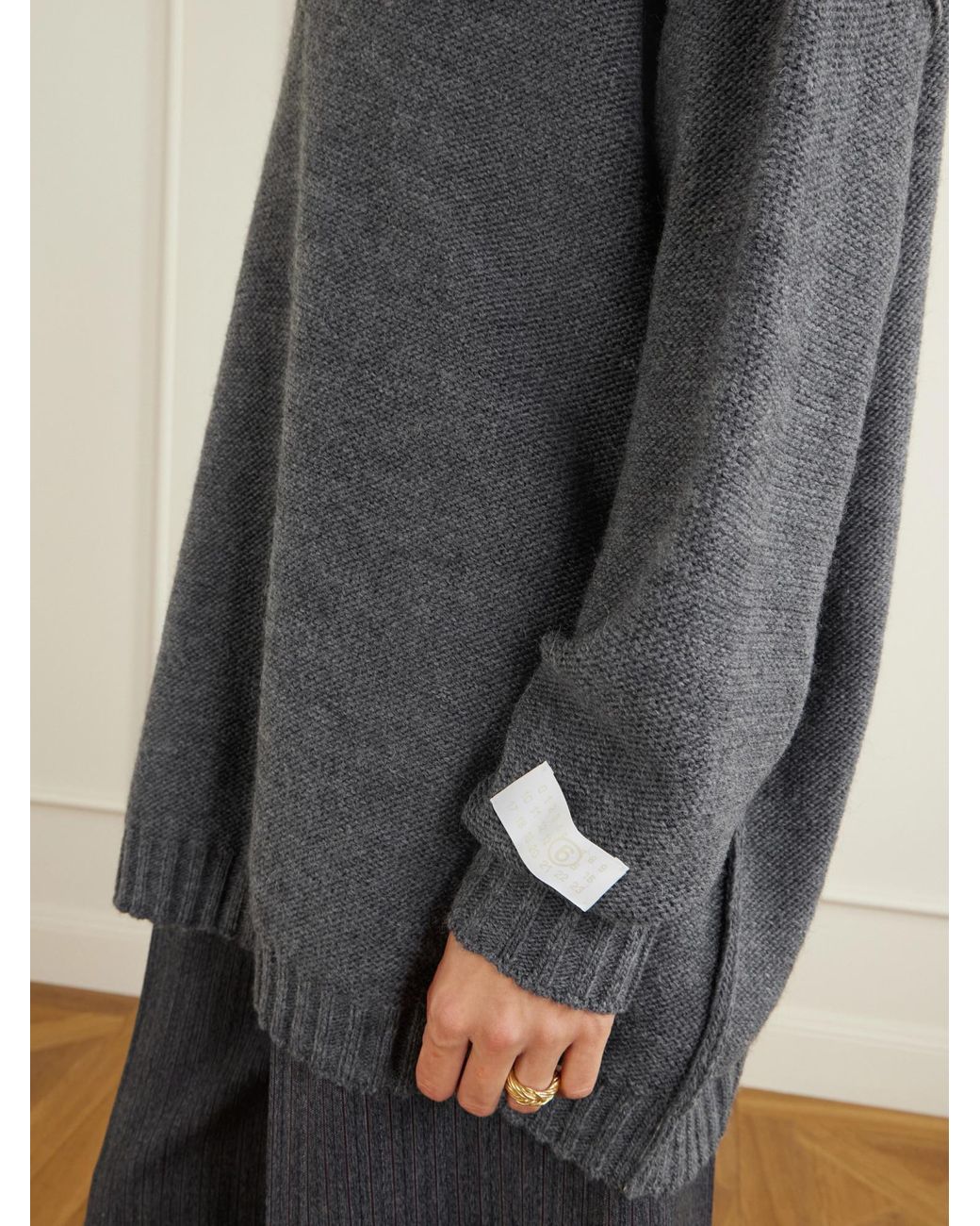 MM6 by Maison Margiela Gray Logo Patch V-Neck Jumper