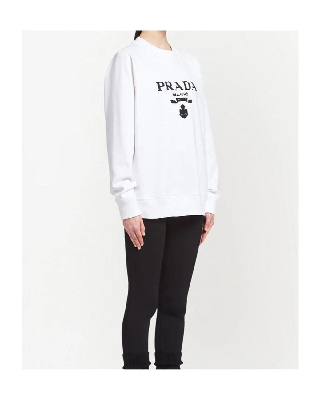 Prada White Logo-Print Cotton Sweatshirt