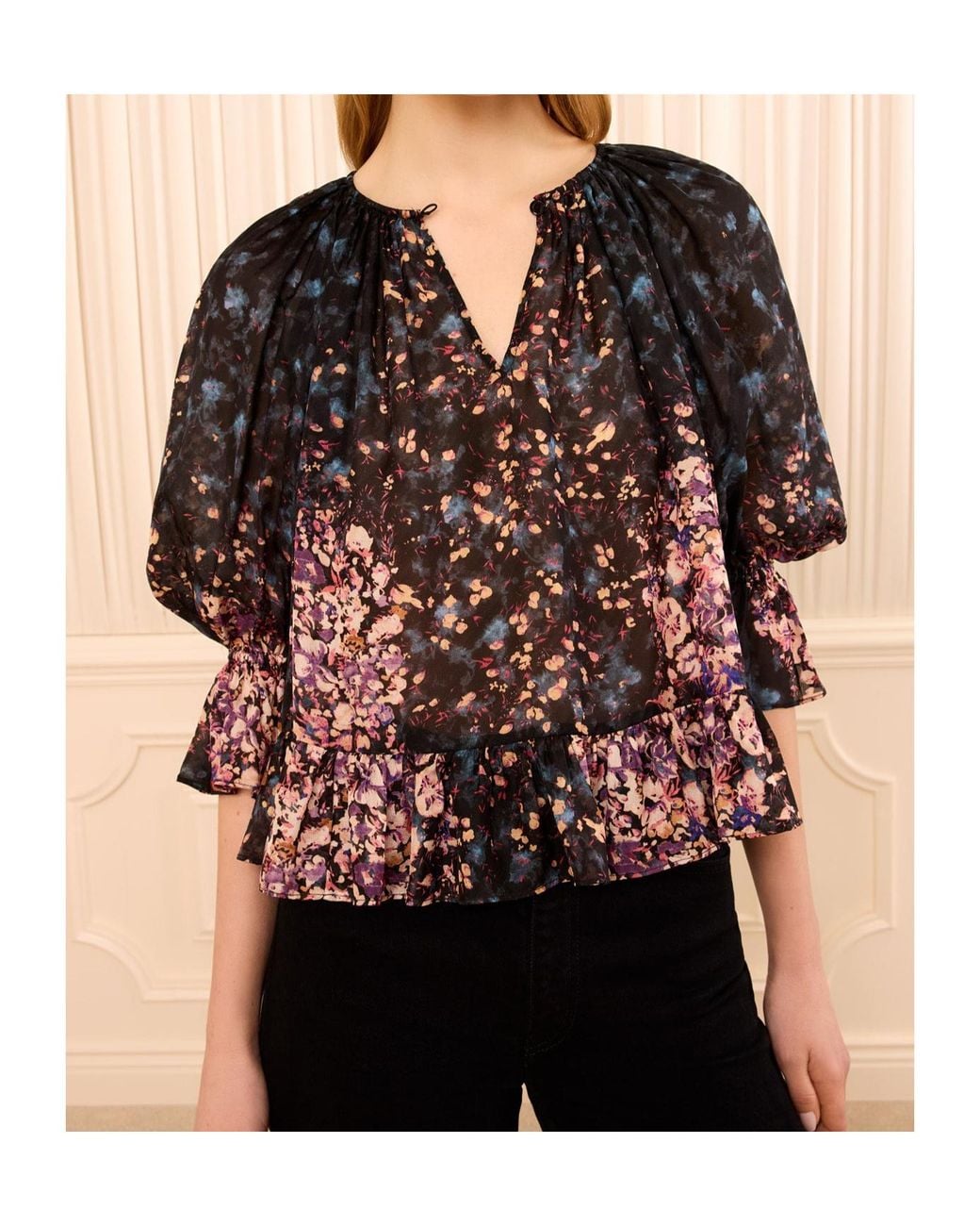 Ulla Johnson Black Floral Top