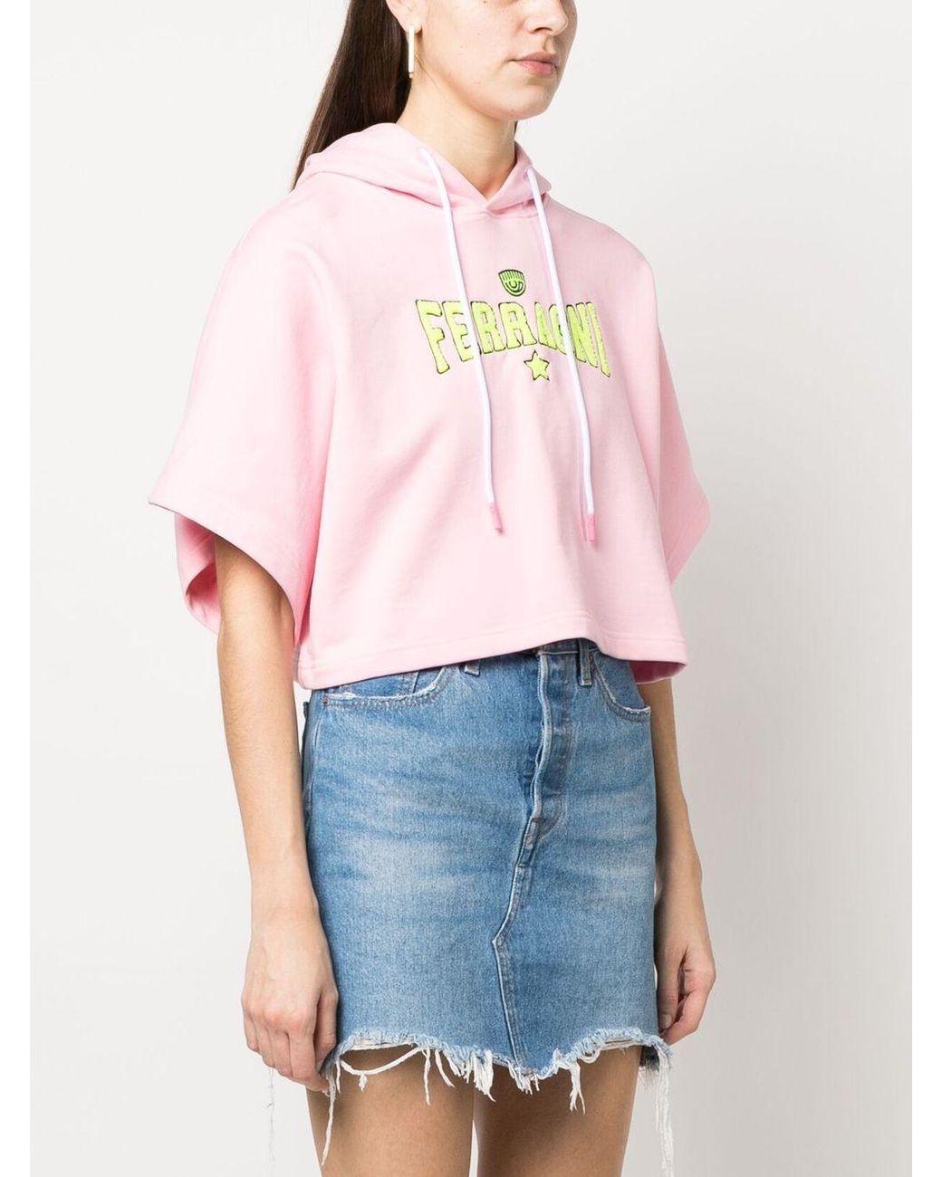 Chiara Ferragni Pink Short-Sleeved Drawstring Hoodie