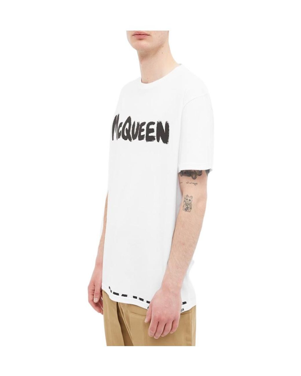 McQueen White Logo Printed Crewneck T-Shirt for men