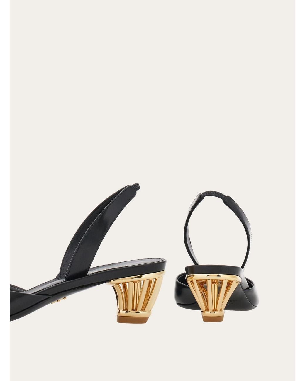 Ferragamo Metallic Ferragamo Cage Heeled Slingback Pumps