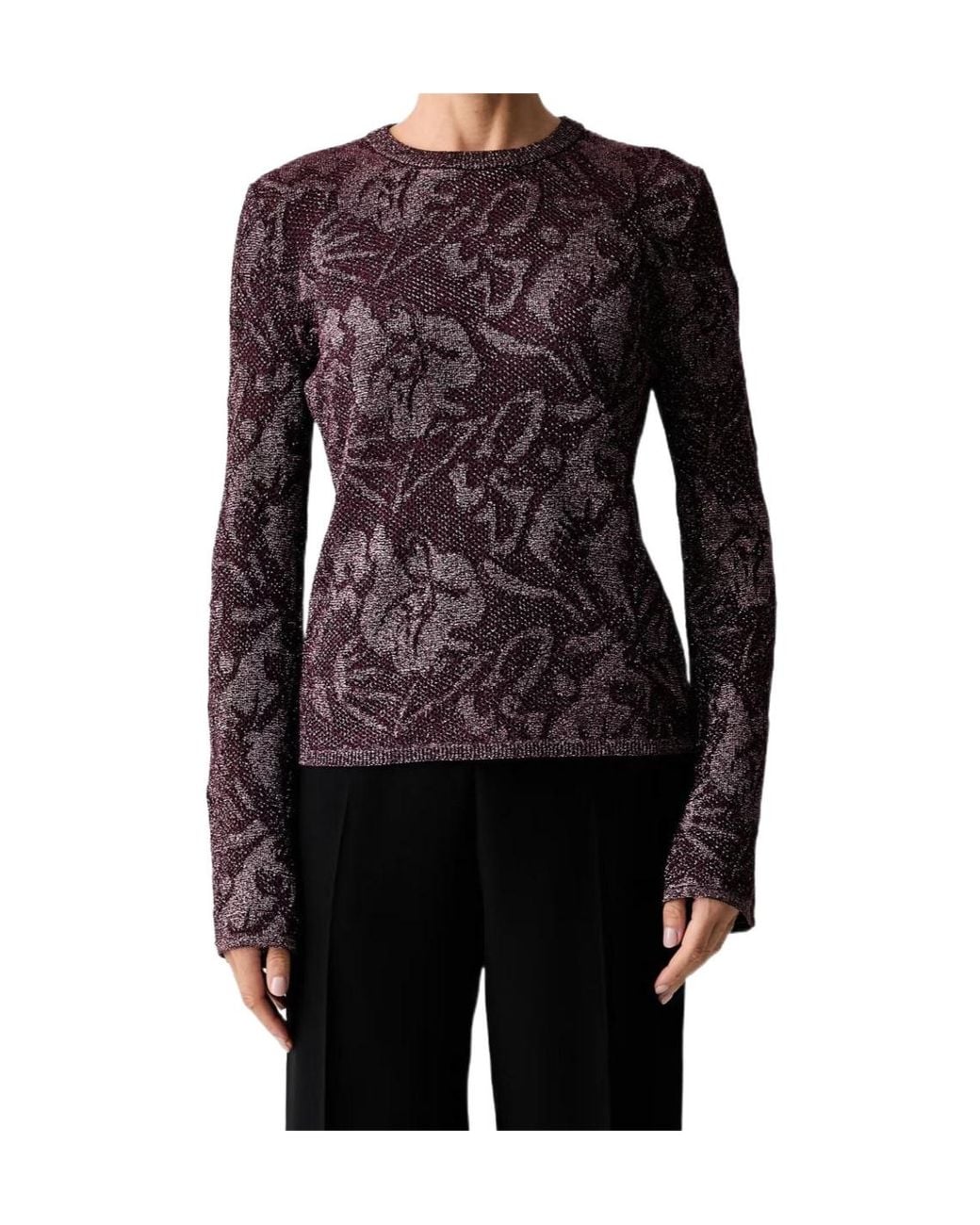 Liu Jo Blue Floral-Jacquard Lamé Sweater
