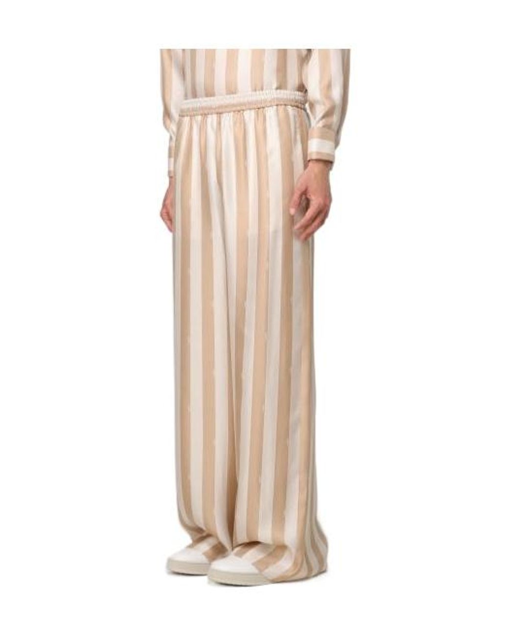 Fendi Natural Striped Wide-Leg Pants