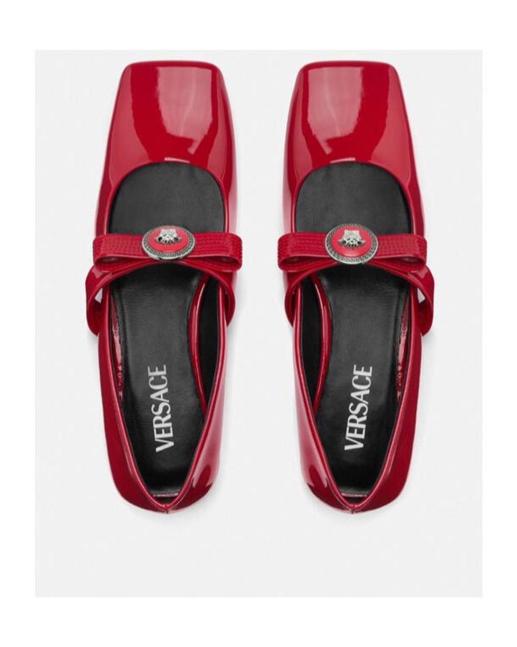Versace Red Gianni Ribbon Square-Toe Ballerina Shoes