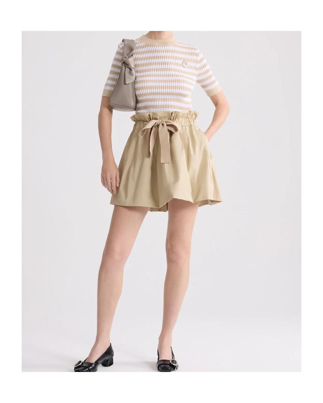 Patou White Striped Ribbed Short-Sleeve Knitted Sweater