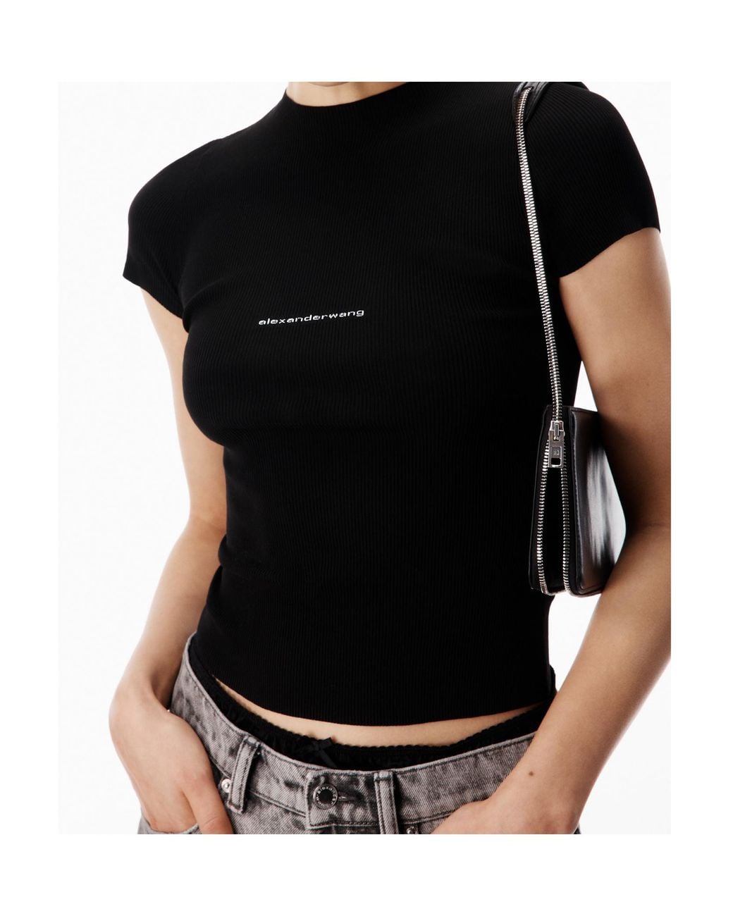 Alexander Wang Black Logo Ribbed Knitted Top