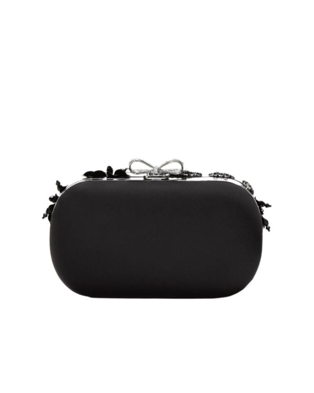 Self-Portrait Black Satin Floral Crystal Clutch Bag