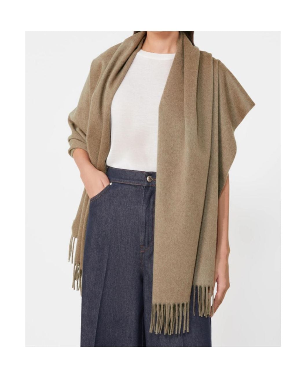 Max Mara Natural Logo Embroidered Fringed Scarf