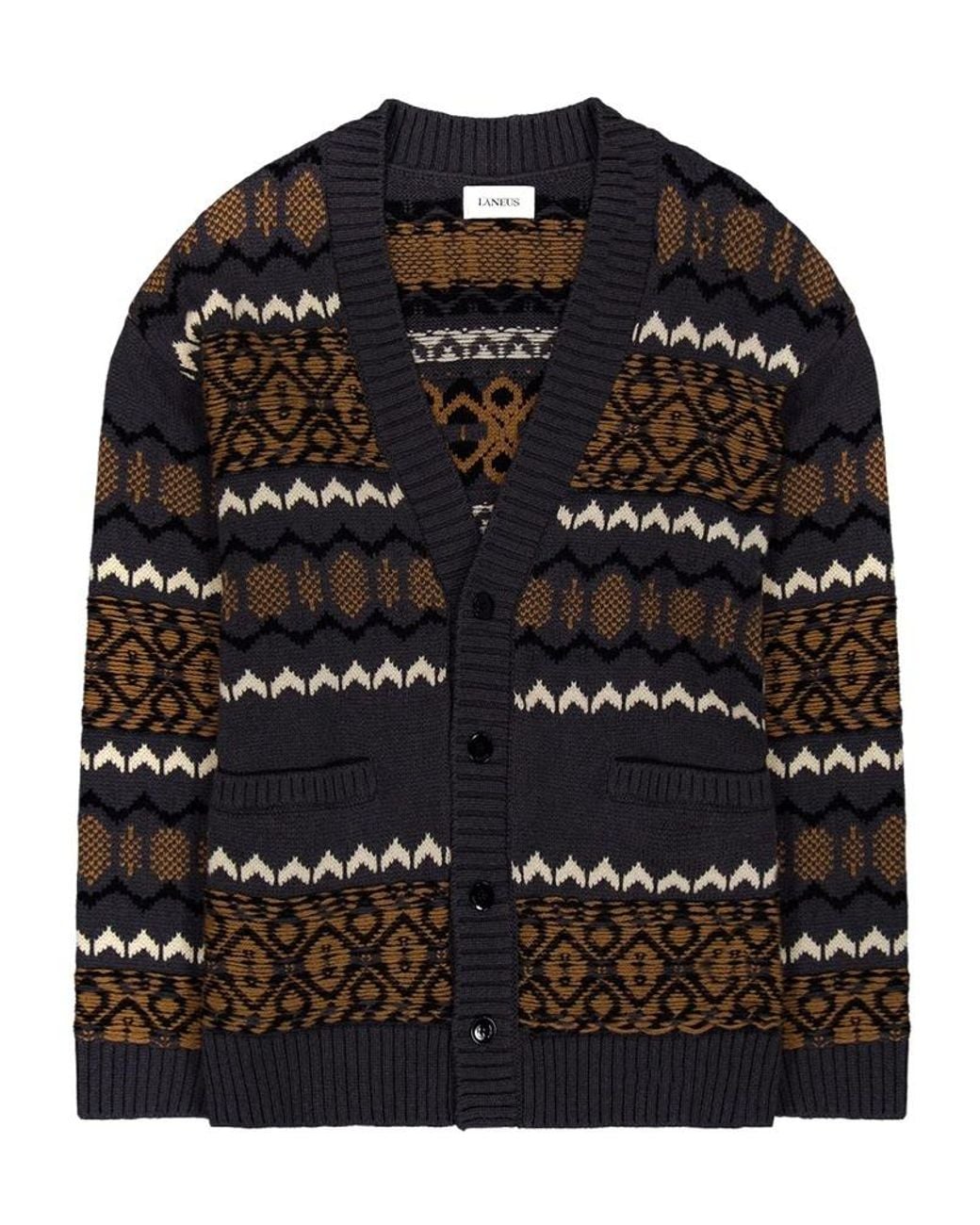 Laneus Black Jacquard Cardigan for men