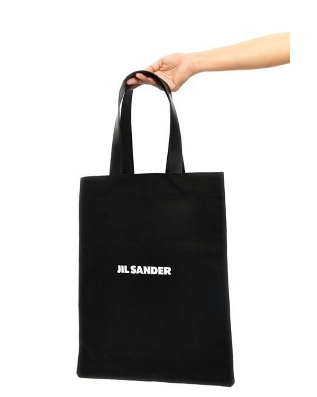 Jil Sander Black Logo Printed Medium Flat Shopper Bag