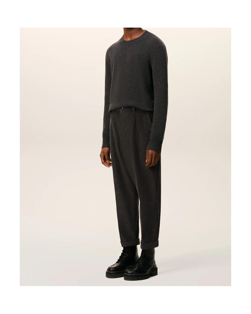 AMI Black Pleated Cuffed Trousers for men