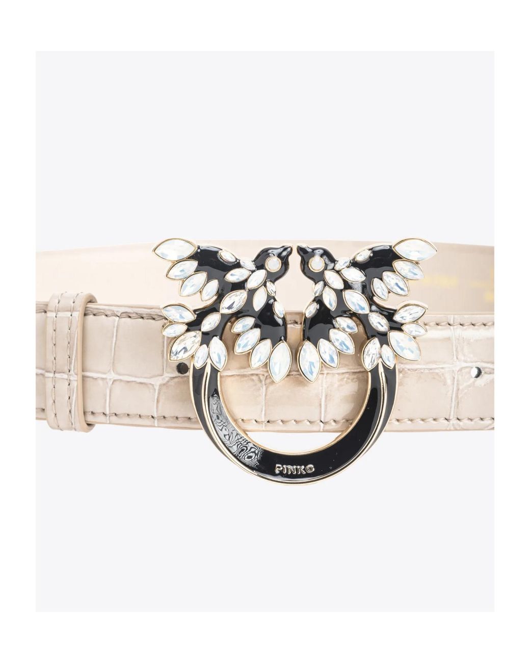 Pinko White Galleria 3Cm Shiny Croc-Print Belt With Love Birds Buckle