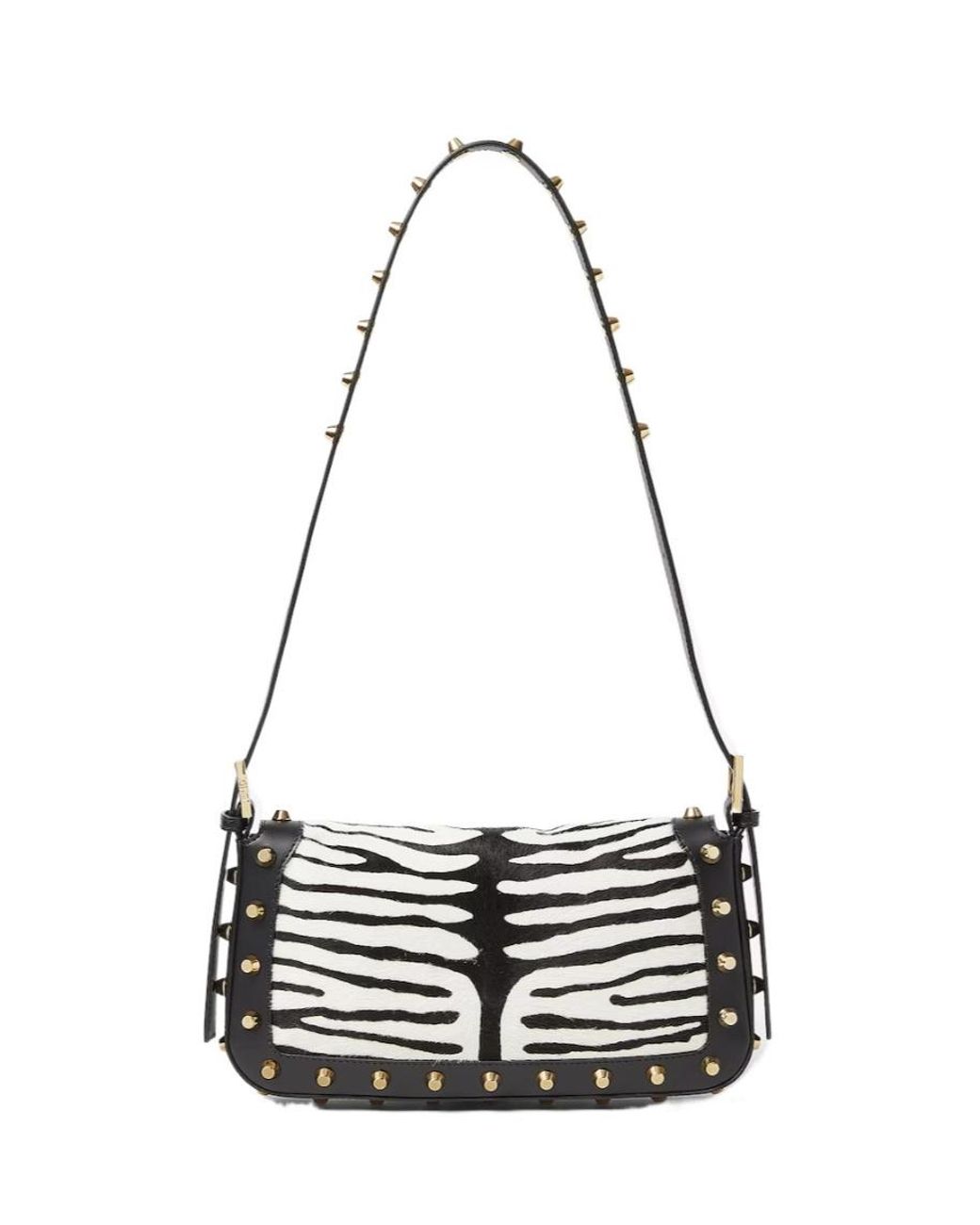 Fendi White Baguette 26424 Tiger-Stripe Print Pony-Effect Leather Bag With Studs