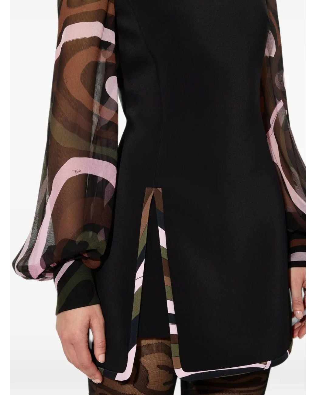 Emilio Pucci Black Dady Dress With Printed Sleeves