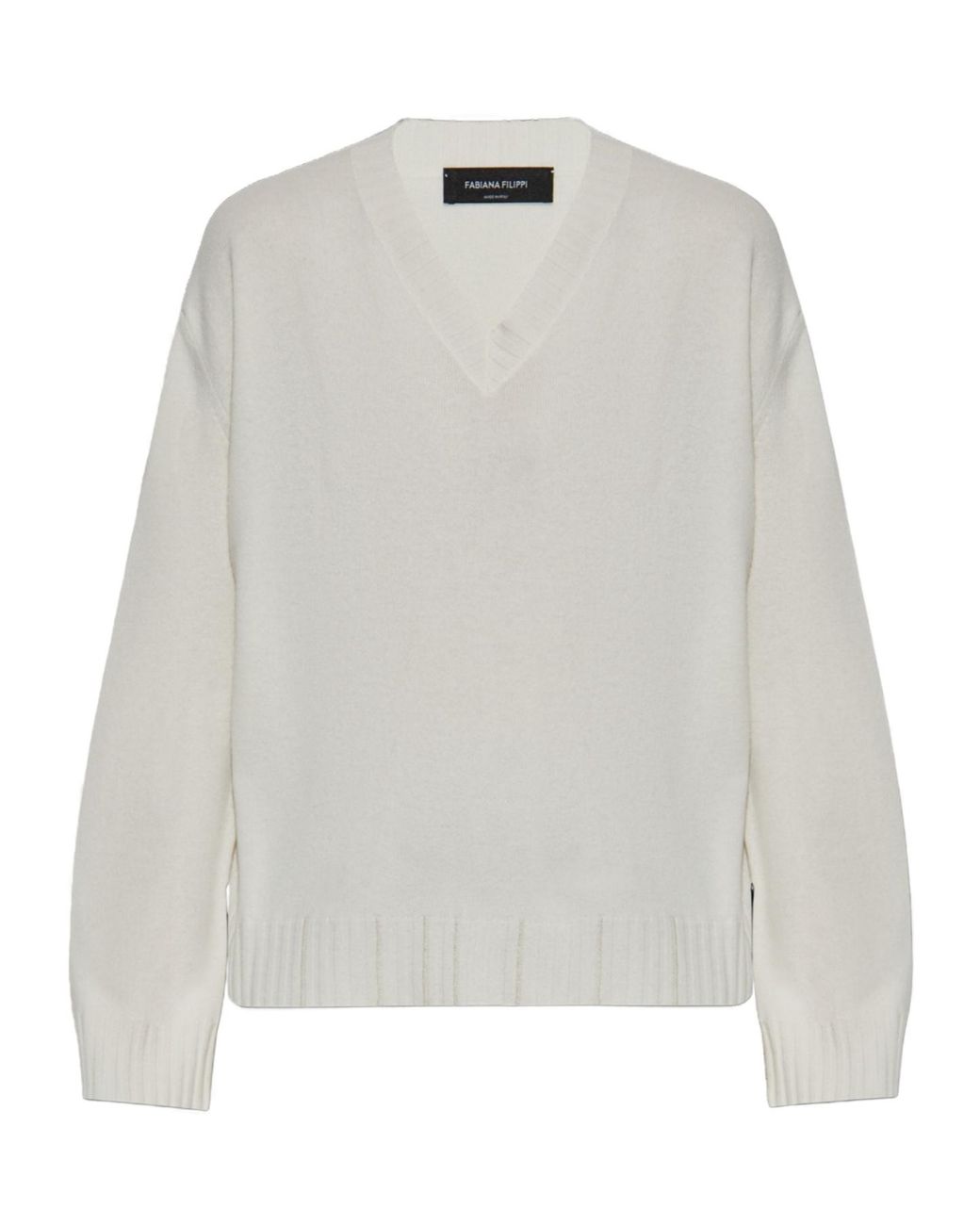 Fabiana Filippi White V-Neck Knitted Jumper